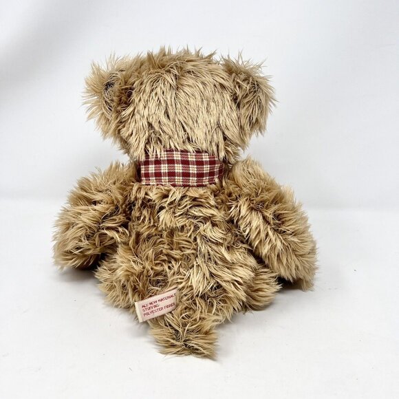 RARE Teddy Hermann Brown Bear with Plaid Bow Long Hair Burgundy Nose - Picture 4 of 8